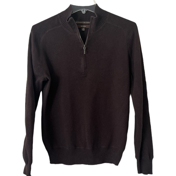 MERONA Cashmere Blend Quarter Zip Sweater Dark Brown Long Sleeves Size Small - Picture 1 of 12